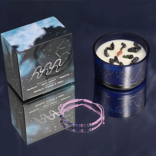 Zodiac Crystal Candle with Gemstone Bracelet - Aquarious Zodiac Crystal Candles with Gemstone Bracelet from China with