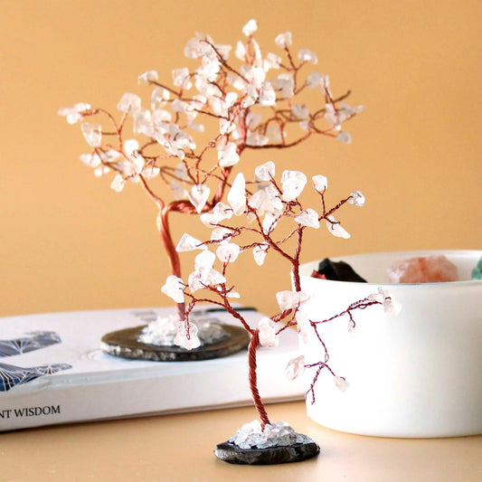Gemstone Tree - Rock Quartz on Black Agate Base (35 stones) Ninja Aromatherapy