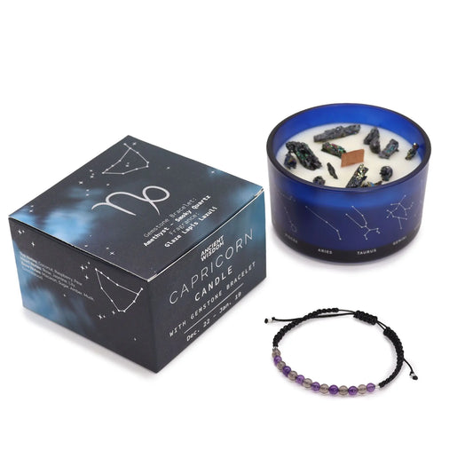 Zodiac Crystal Candle with Gemstone Bracelet - Capricorn Ninja Aromatherapy