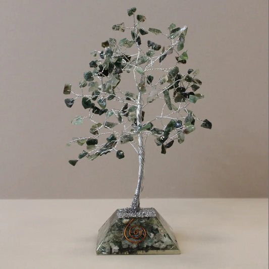 Gemstone Tree with Organite Base - 160 Stone - Moss Agate gemstone tree handmade in India for home decor and healing.