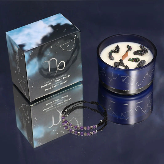 Zodiac Crystal Candle with Gemstone Bracelet - Capricorn Zodiac Crystal Candles with Gemstone Bracelet from China with
