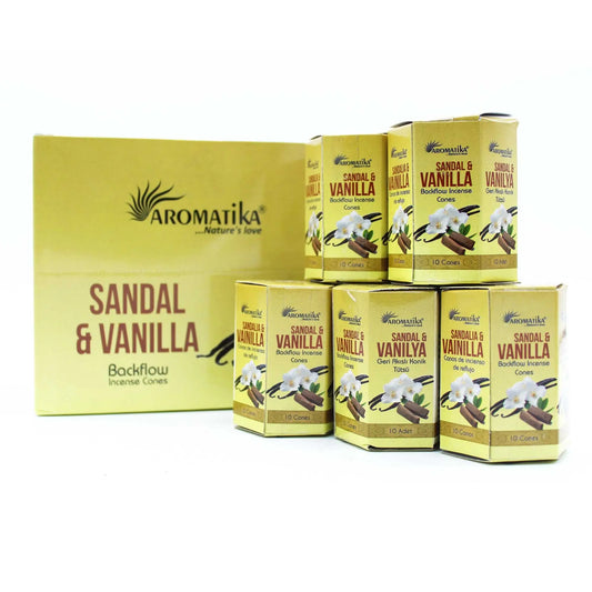 Pack of 10 Masala Backflow Incense - Sandalwood & Vanilla by Ninja Aromatherapy incense cones for aromatherapy.