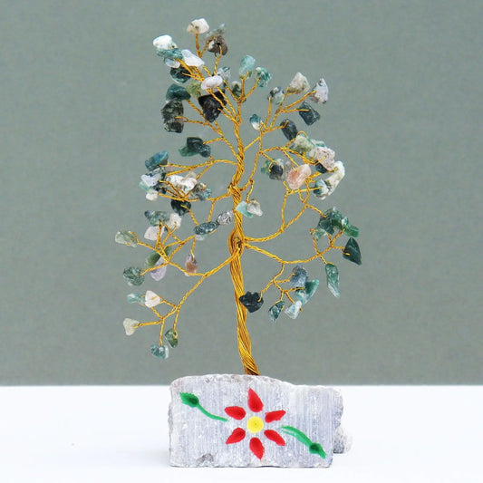 Moss Agate - 80 Stone gemstone tree handmade in India for home decor and healing.