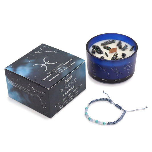 Zodiac Crystal Candle with Gemstone Bracelet - Pisces Ninja Aromatherapy