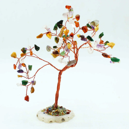 Lrg Gemstone Tree - Multi Stones on Natural Agate Base (100 stones) Ninja Aromatherapy