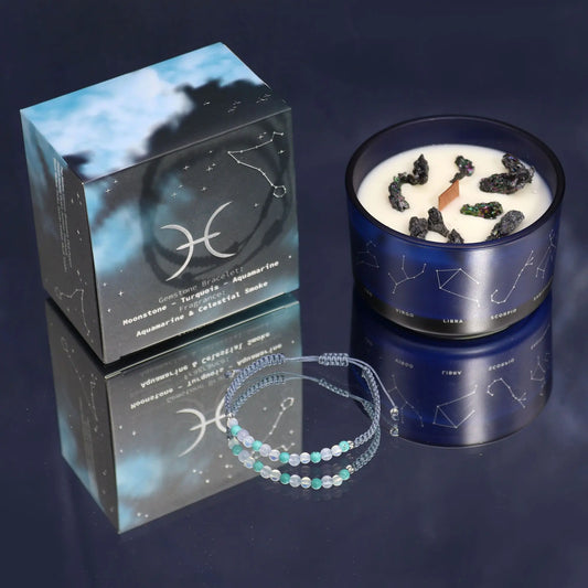 Zodiac Crystal Candle with Gemstone Bracelet - Pisces Zodiac Crystal Candles with Gemstone Bracelet from China with