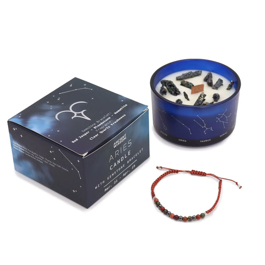 Zodiac Crystal Candle with Gemstone Bracelet - Aries Ninja Aromatherapy