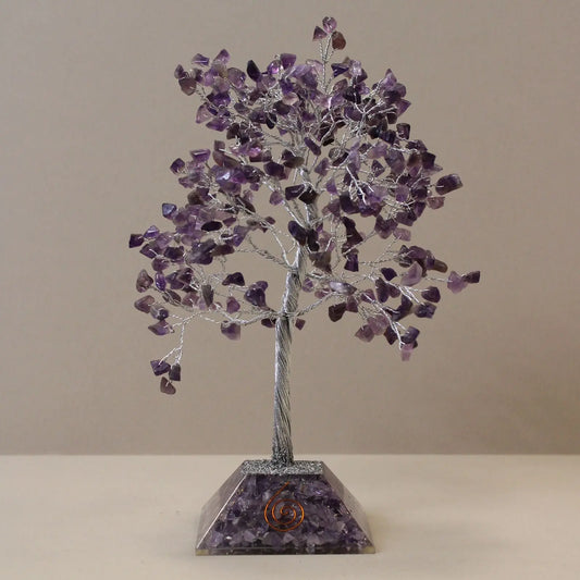 Gemstone Tree with Organite Base - 320 Stone - Amethyst gemstone tree handmade in India for home decor and healing.