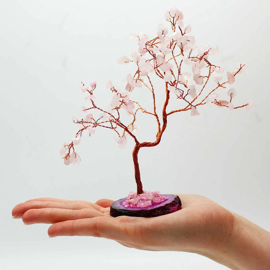 Lrg Gemstone Tree - Rose Quartz on Pink Agate Base (100 stones) Ninja Aromatherapy