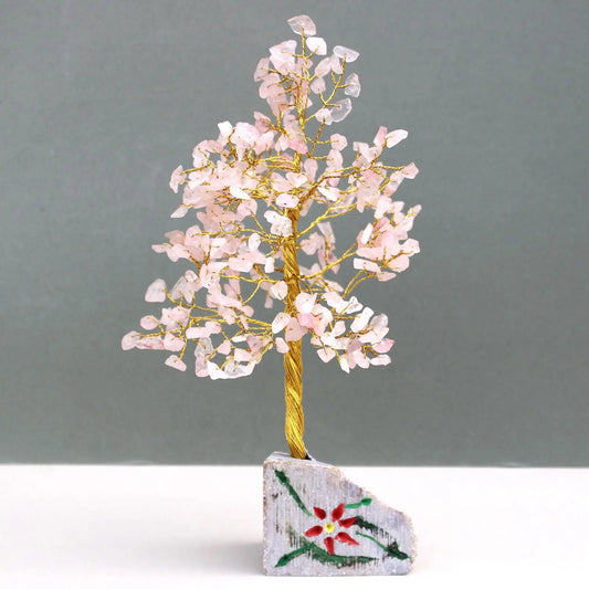 Rose Quartz - 320 Stone gemstone tree handmade in India for home decor and healing.