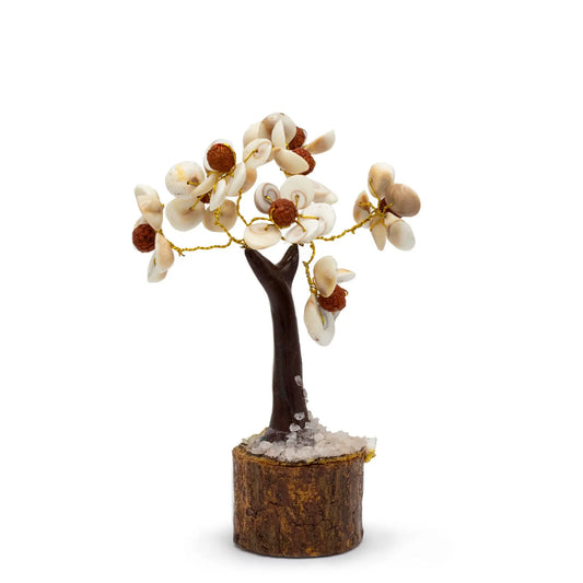 Med Gomati Chakra Circle Stone Tree with Rudraksha - (45 stones) gemstone tree handmade in India for home decor and healing.
