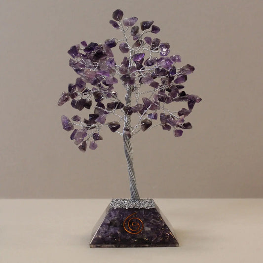 Gemstone Tree with Organite Base - 160 Stone - Amethyst gemstone tree handmade in India for home decor and healing.