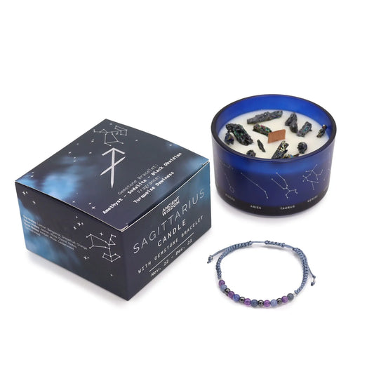Zodiac Crystal Candle with Gemstone Bracelet - Sagittarius Ninja Aromatherapy