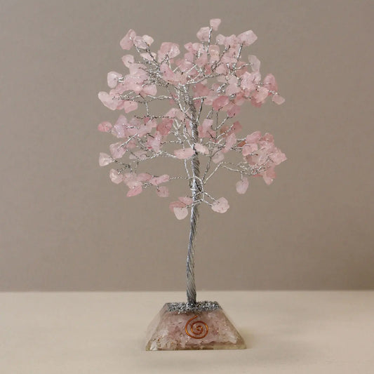 Gemstone Tree with Organite Base - 160 Stone - Rose Quartz gemstone tree handmade in India for home decor and healing.