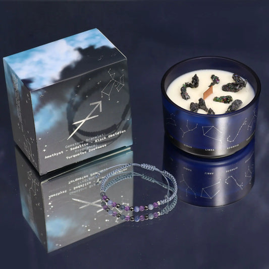Zodiac Crystal Candle with Gemstone Bracelet - Sagittarius Zodiac Crystal Candles with Gemstone Bracelet from China with