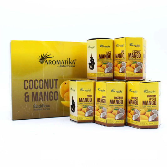 Pack of 10 Masala Backflow Incense - Coconut & Mango by Ninja Aromatherapy incense cones for aromatherapy.