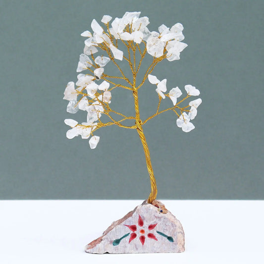 Rock Crystal - 80 Stone gemstone tree handmade in India for home decor and healing.