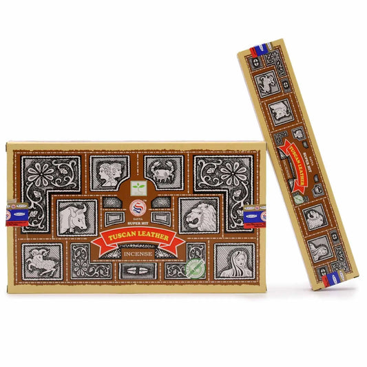 Nag Champa Super Hit Tuscan Leather incense sticks for meditation and aromatherapy
