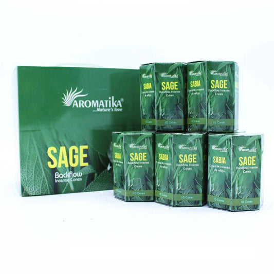 Pack of 10 Masala Backflow Incense - Sage by Ninja Aromatherapy incense cones for aromatherapy.