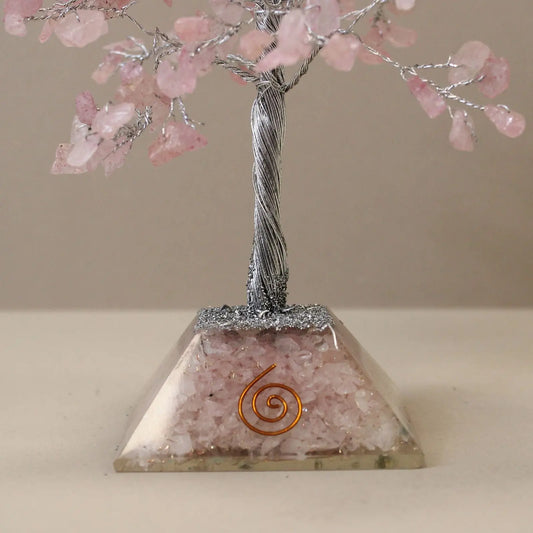 Gemstone Tree with Organite Base - 320 Stone - Rose Quartz Ninja Aromatherapy