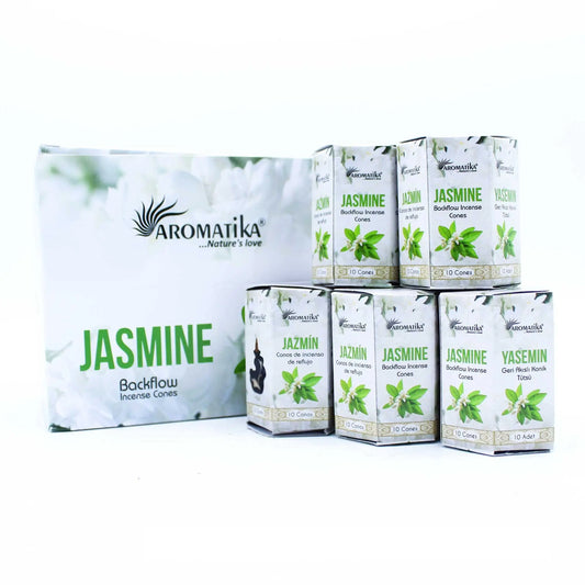 Pack of 10 Masala Backflow Incense - Jasmine by Ninja Aromatherapy incense cones for aromatherapy.