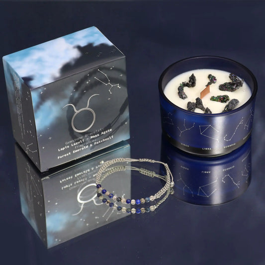 Zodiac Crystal Candle with Gemstone Bracelet - Taurus Zodiac Crystal Candles with Gemstone Bracelet from China with