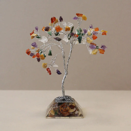 Gemstone Tree with Organite Base - 80 Stone - Multi gemstone tree handmade in India for home decor and healing.