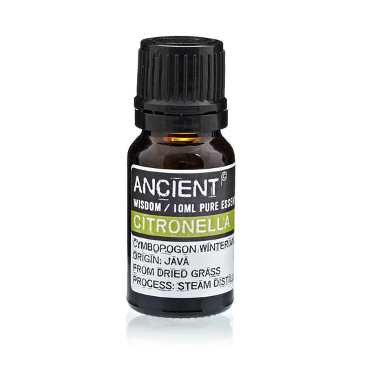 Citronella Essential Oil 10ml Amber Glass Bottle with Built-In Drop Reducer – Natural Insect Repellent and Uplifting Aroma