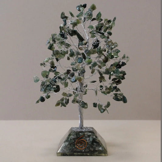 Gemstone Tree with Organite Base - 320 Stone - Moss Agate gemstone tree handmade in India for home decor and healing.