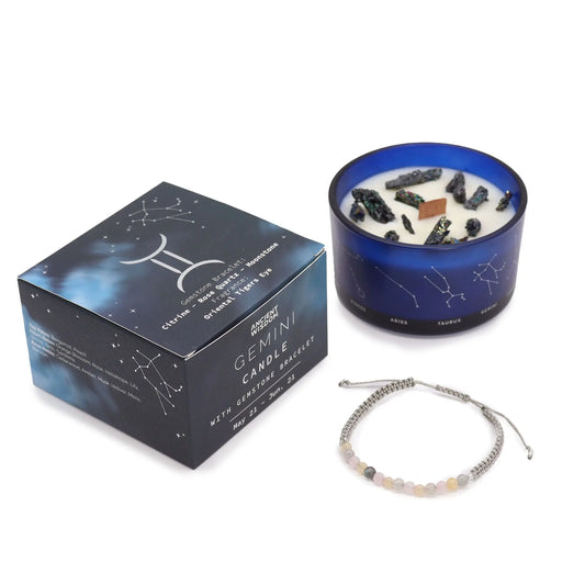 Zodiac Crystal Candle with Gemstone Bracelet - Gemini Ninja Aromatherapy