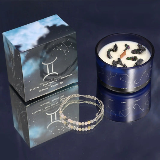 Zodiac Crystal Candle with Gemstone Bracelet - Gemini Zodiac Crystal Candles with Gemstone Bracelet from China with