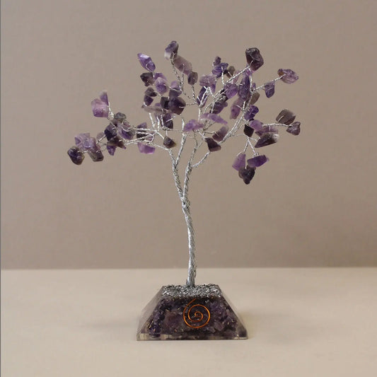 Gemstone Tree with Organite Base - 80 Stone - Amethyst gemstone tree handmade in India for home decor and healing.