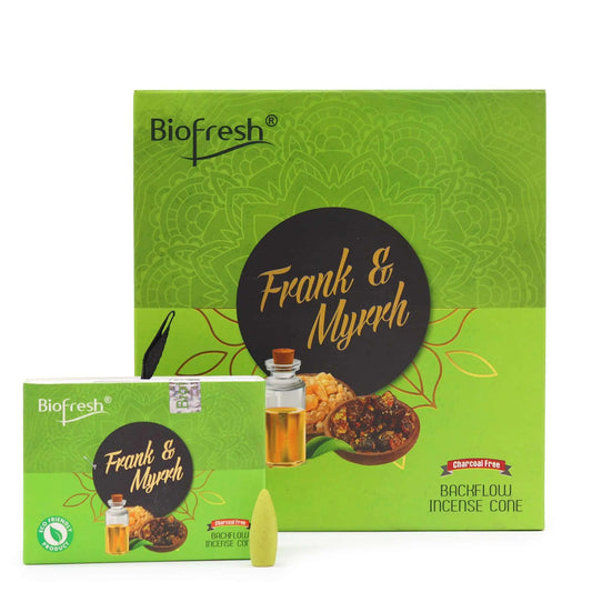 Biofresh Backflow Incense Cones - Frank & Myrrh by Ninja Aromatherapy incense cones for aromatherapy.