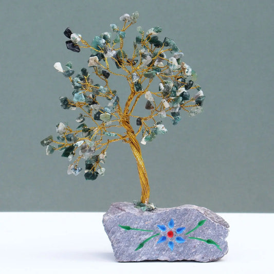 Moss Agate - 160 Stone gemstone tree handmade in India for home decor and healing.
