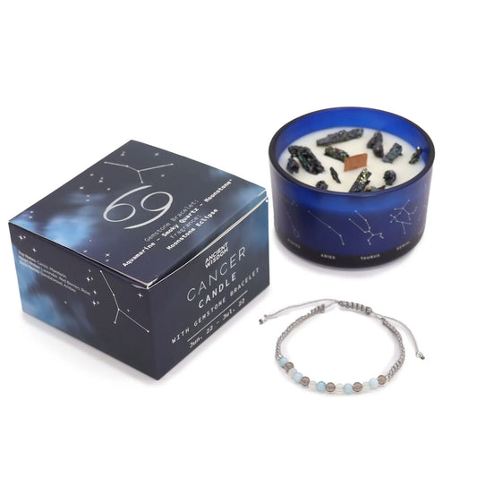 Zodiac Crystal Candle with Gemstone Bracelet - Cancer Ninja Aromatherapy