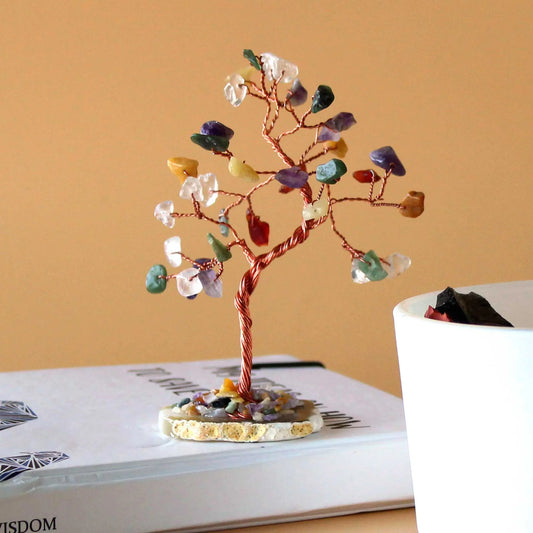 Gemstone Tree - Multi Stones on Natural Agate Base (35 stones) gemstone tree handmade in India for home decor and healing.