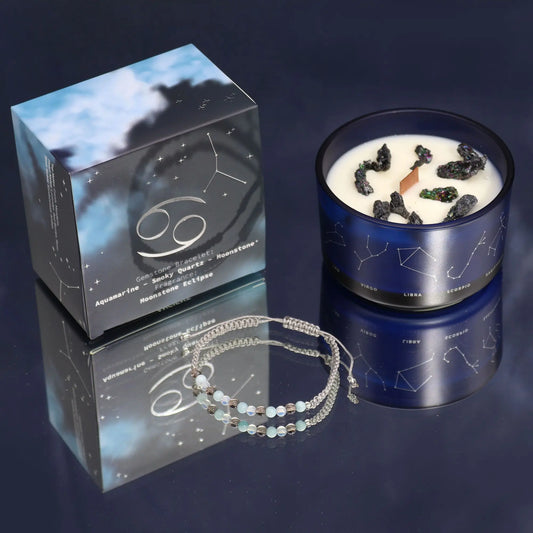 Zodiac Crystal Candle with Gemstone Bracelet - Cancer Zodiac Crystal Candles with Gemstone Bracelet from China with