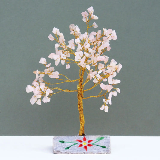 Rose Quartz - 160 Stone gemstone tree handmade in India for home decor and healing.