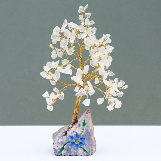 Rock Crystal - 160 Stone gemstone tree handmade in India for home decor and healing.