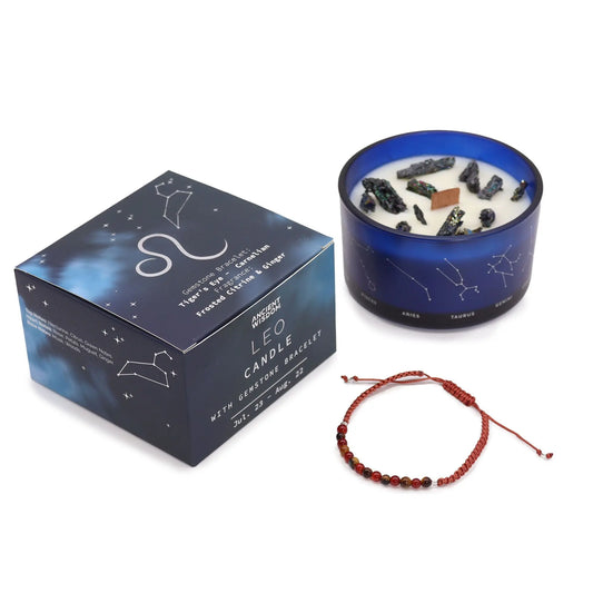 Zodiac Crystal Candle with Gemstone Bracelet - Leo Ninja Aromatherapy