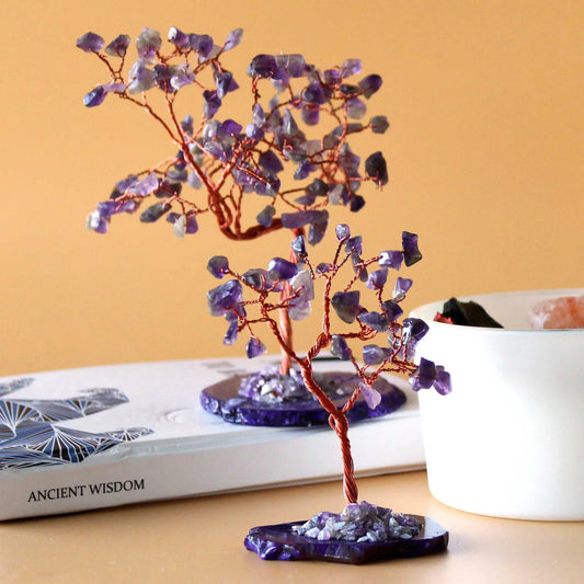 Gemstone Tree - Amethyst on Natural Agate Base (35 stones) Ninja Aromatherapy