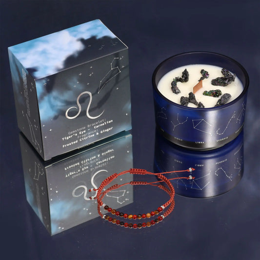 Zodiac Crystal Candle with Gemstone Bracelet - Leo Zodiac Crystal Candles with Gemstone Bracelet from China with essential