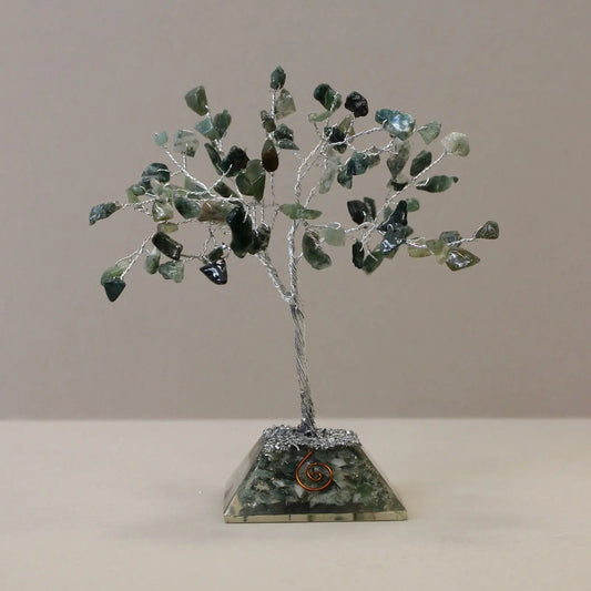 Gemstone Tree with Organite Base - 80 Stone - Moss Agate gemstone tree handmade in India for home decor and healing.