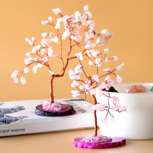 Gemstone Tree - Rose Quartz on Pink Agate Base (35 stones) Ninja Aromatherapy