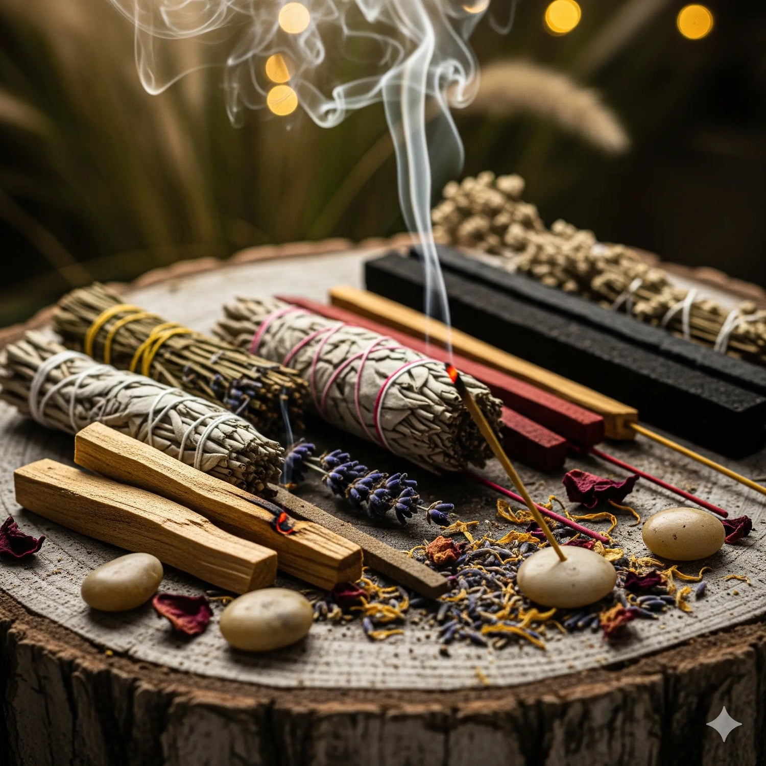 Natural incense sticks and smudge bundles for spiritual cleansing and meditation