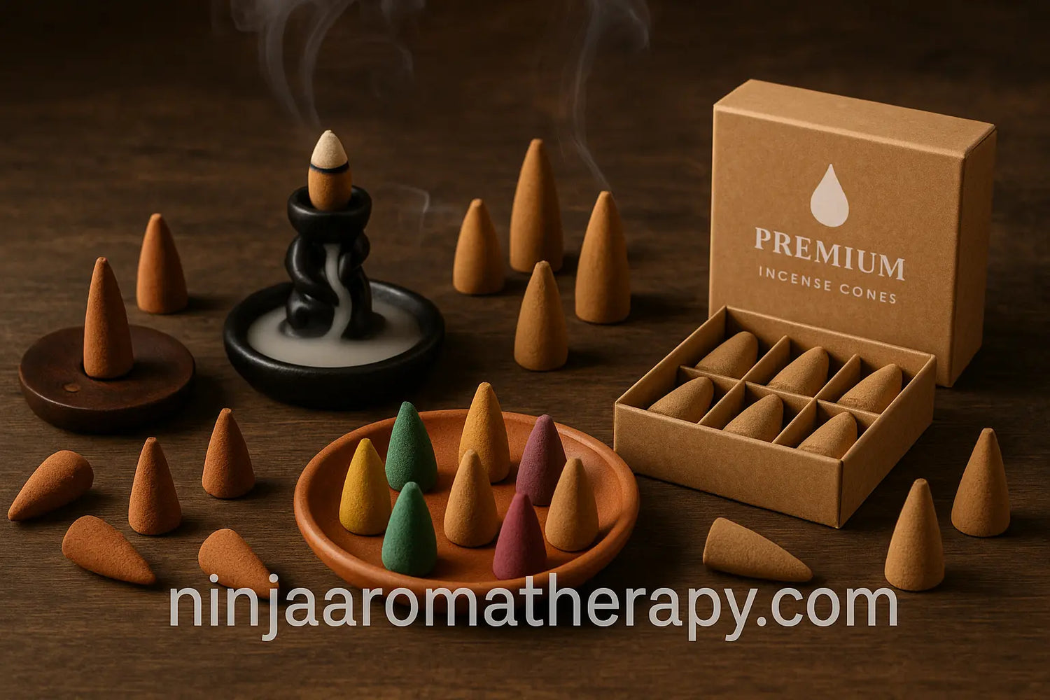 Complete incense cones collection featuring backflow premium and natural varieties for meditation and aromatherapy at ninjaaromatherapy.com