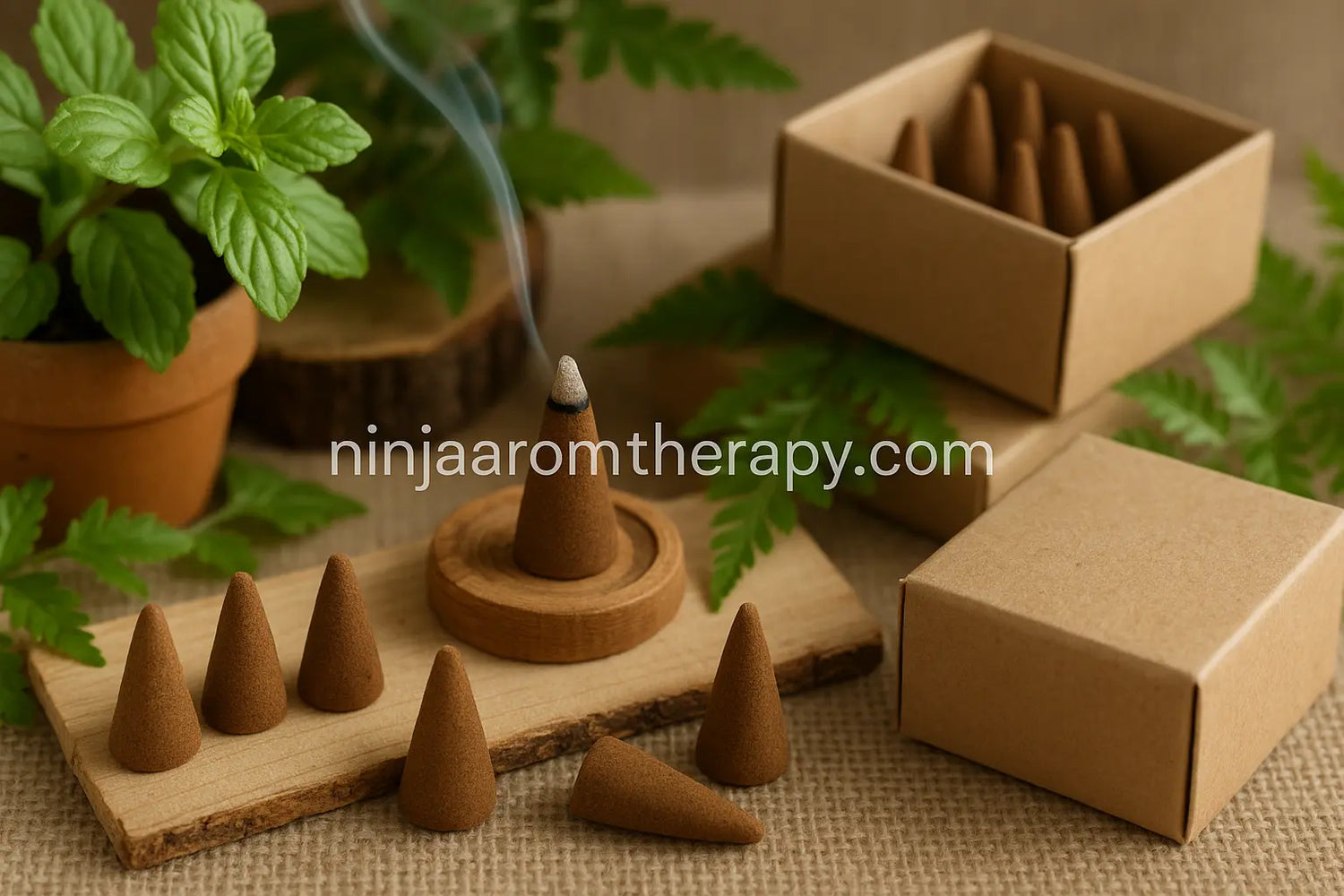 Plant based incense cones made with natural eco-friendly ingredients for sustainable aromatherapy available at ninjaaromatherapy.com