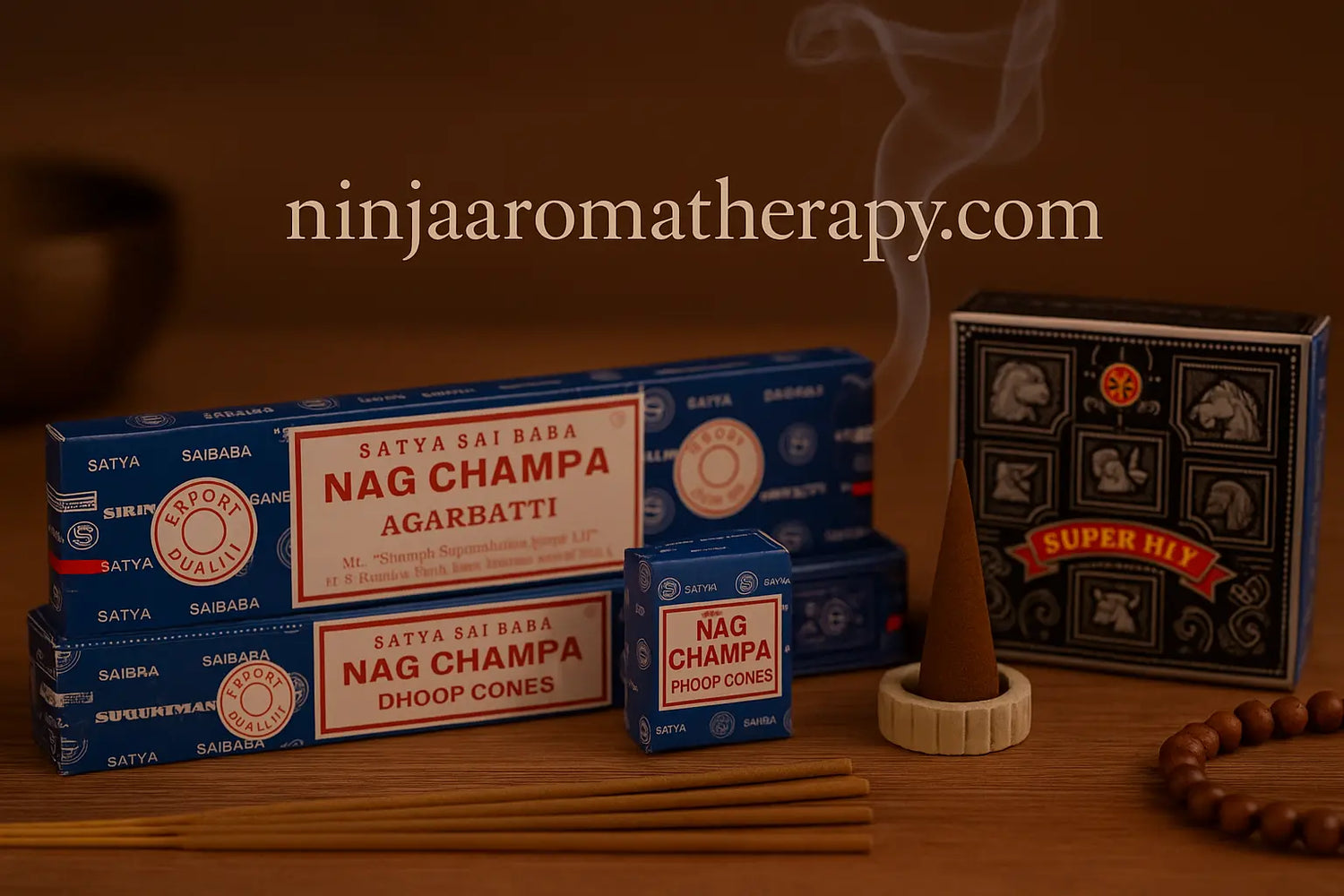 Nag Champa Collection featuring authentic incense sticks and dhoop cones available at ninjaaromatherapy.com