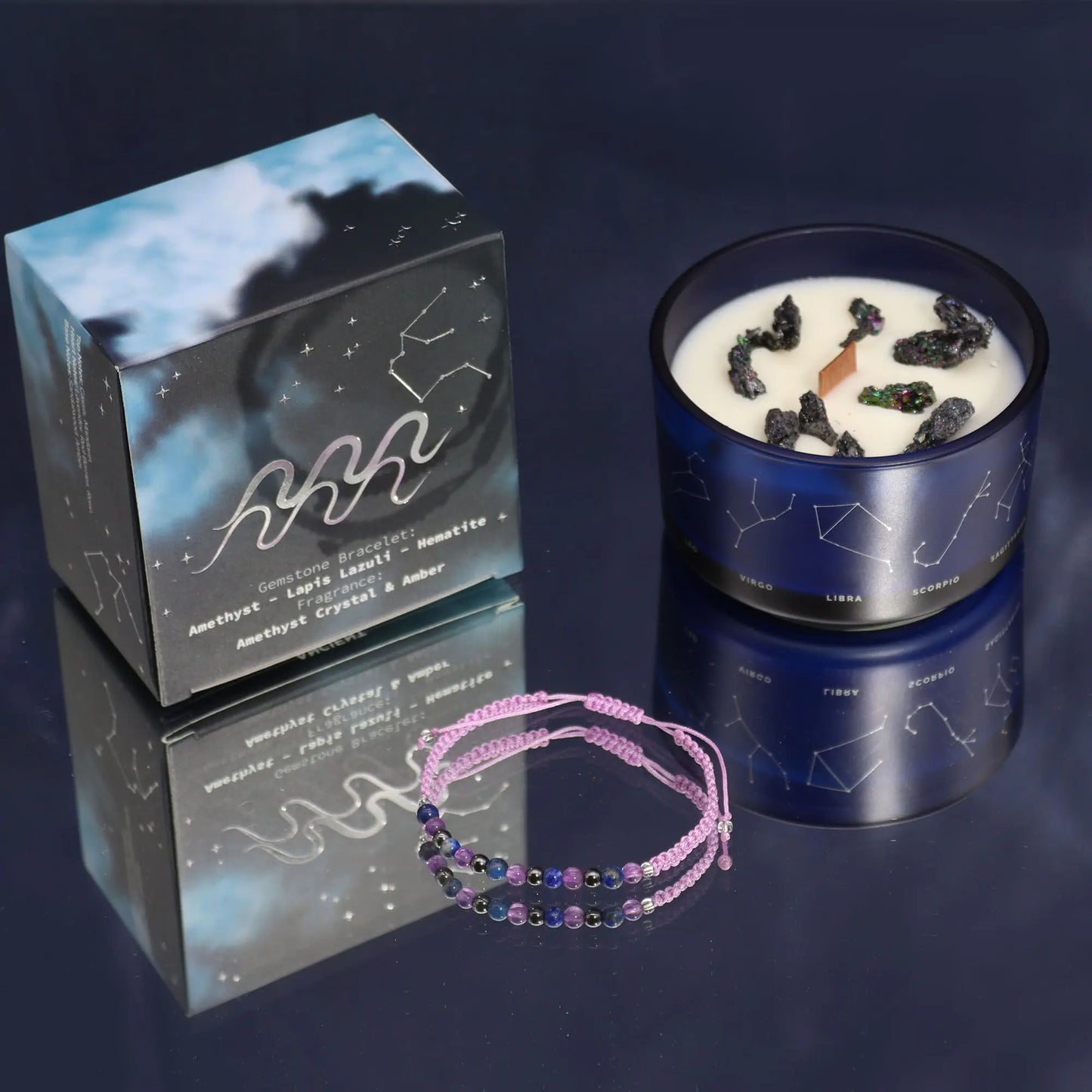 Zodiac Crystal Candle with Gemstone Bracelet - Aquarious Zodiac Crystal Candles with Gemstone Bracelet from China with