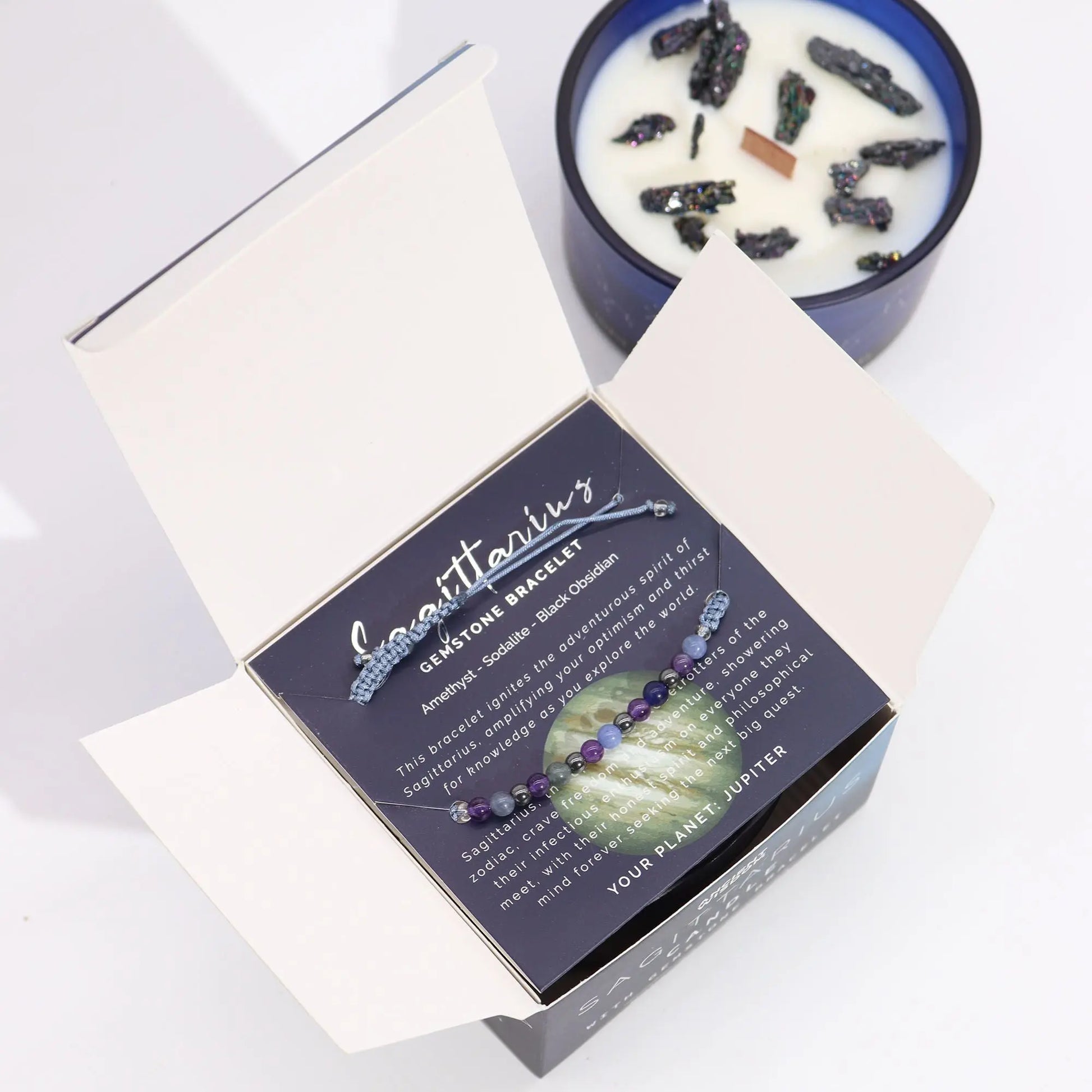 Zodiac Crystal Candle with Gemstone Bracelet - Sagittarius Ninja Aromatherapy